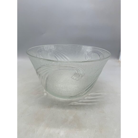 Vintage Clear Glass Punch Bowl serving Swirl Wave Pattern rough smooth 11" READ - Picture 2 of 7
